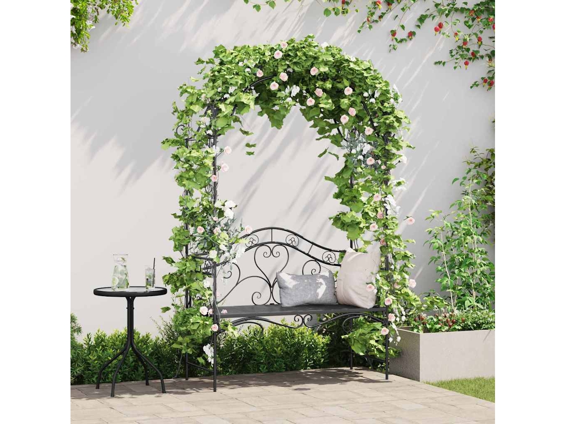Vidaxl Banco De Jardim Preto 121 X 48 X 200 Cm Aço