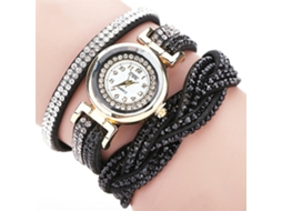 Relógio de Pulso Feminino Multicamada com Strass Pulseira de Quarzo Ccq Preto