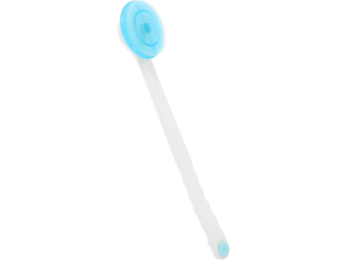 Escova De Banho Com Cabeça Giratória 360°, Cabo Longo De Silicone Azul, Fácil De Usar.