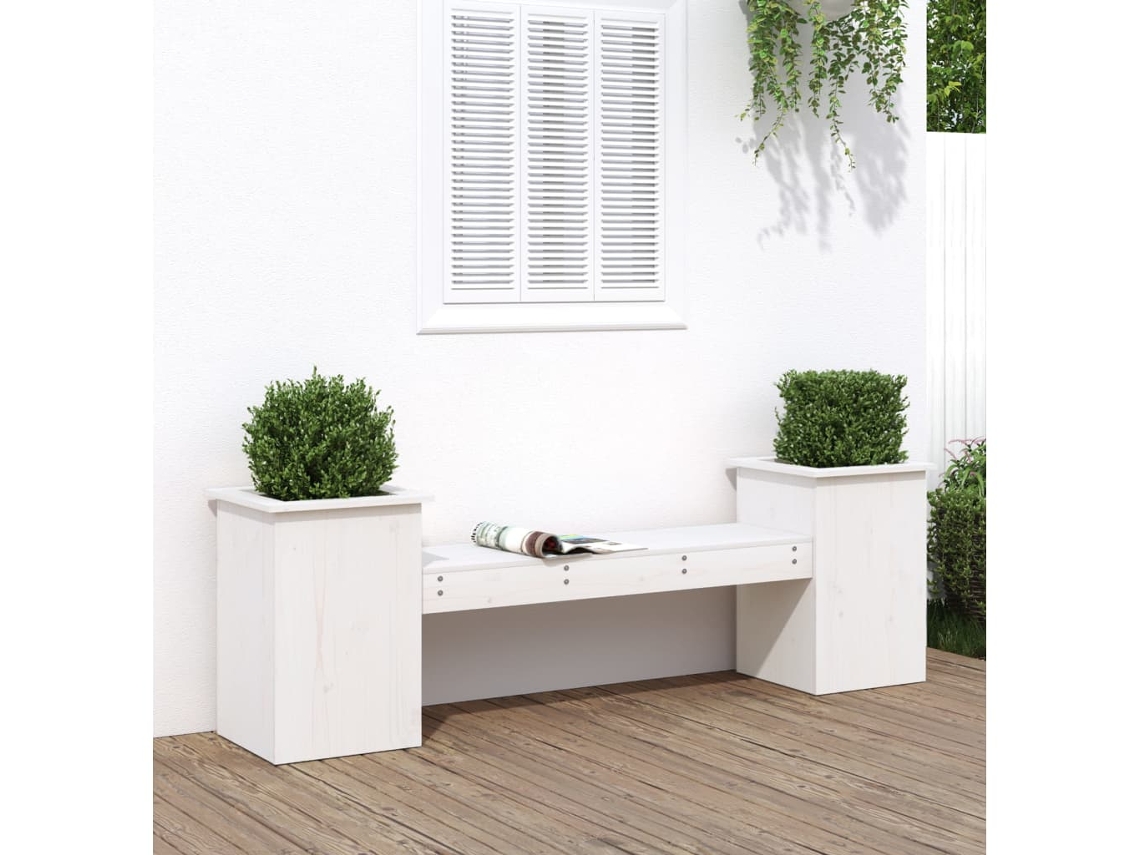 Vidaxl Banco C/ Vasos 184,5x39,5x56,5cm Madeira De Pinho Maciça Branco