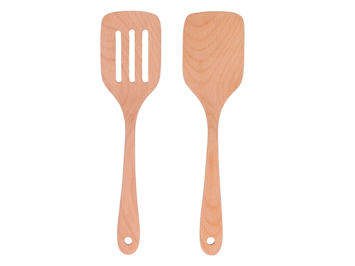 Conjunto de 2 espátulas de cozinha de madeira faia resistente a altas temperaturas antiaderente S/MARCA