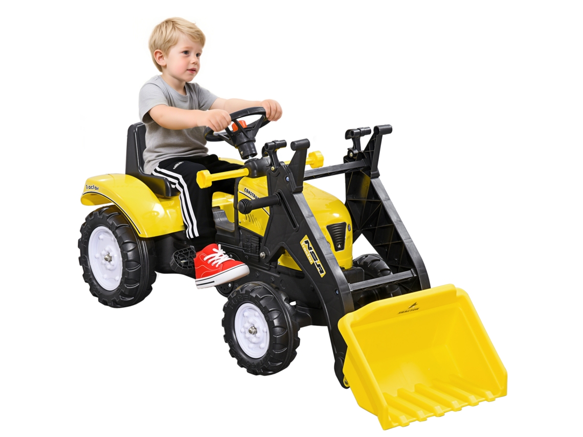 Trator Pedais de para Crianças a Partir Dos 3 Anos Escavadeira com Carga Dianteira com Pá 35 Kg 114x41x52 Cm Amarelo