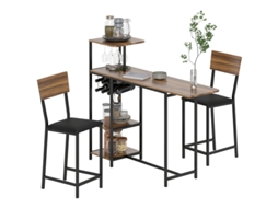 Conjunto Bar 3p, Mesa Dobrável + 2 Banquinhos, Suporte Vinho, Marrom. Ge