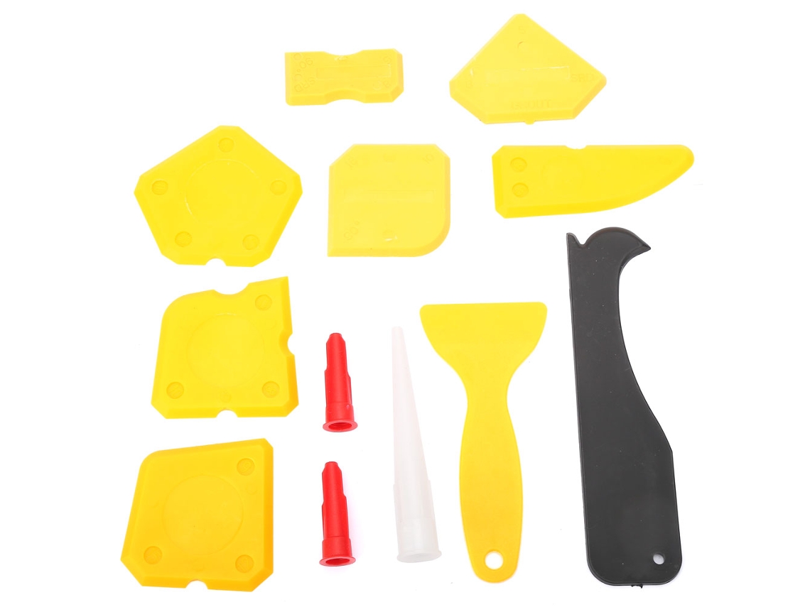 Kit De Ferramentas De Silicone Com 12 Peças: Removedor De Selante, Espátula E Raspador Para Silicone E Cimento (amarelo)
