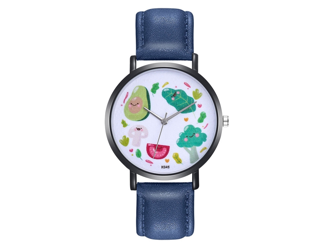 Reloj De Pulsera Unisex Zhoulianfa Con Dial De Frutas Y Correa De Cuero Pu Azul Real