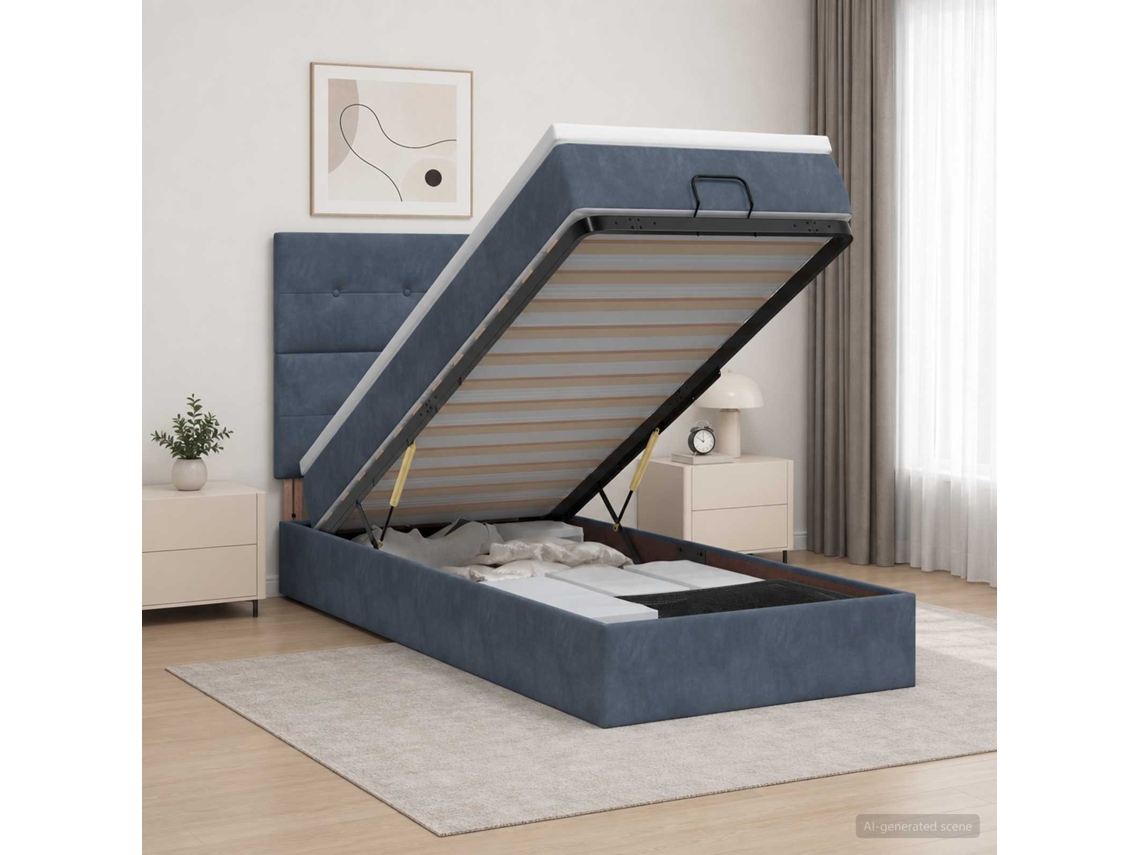 Vidaxl Cama Ottoman Com Colchão Cinzento-escuro 90 X 190 Cm Veludo