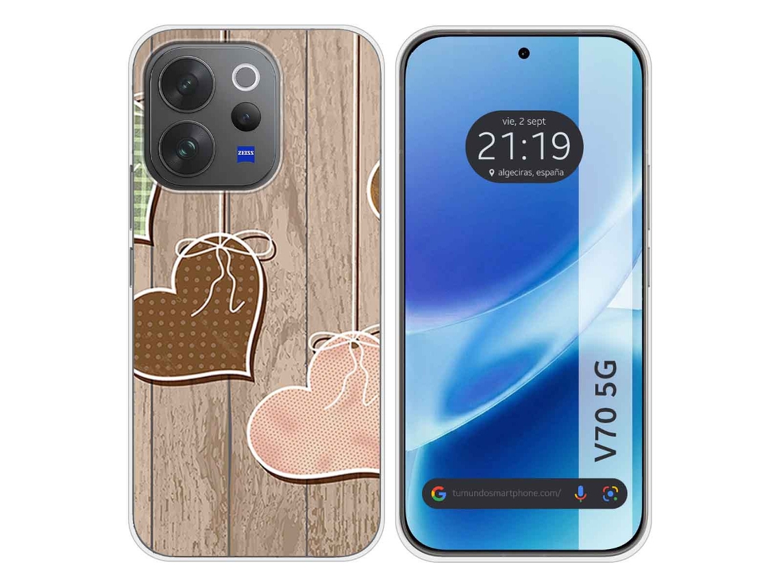 Capa Tumundosmartphone De Silicone Para Vivo V70 5g Com Estampa De Coração De Madeira