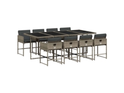 Conjunto de 9 Jantar para Jardim com Almofadões Vime Pe Cinza MAISON EXCLUSIVE