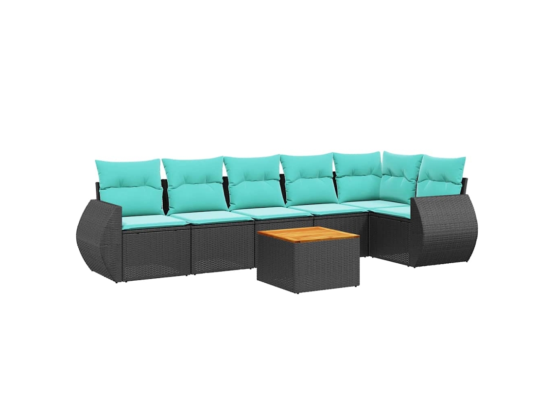 Conjunto de Sofá de Jardim, 7 Peças, Almofadas, Rattan Preto MAISON EXCLUSIVE