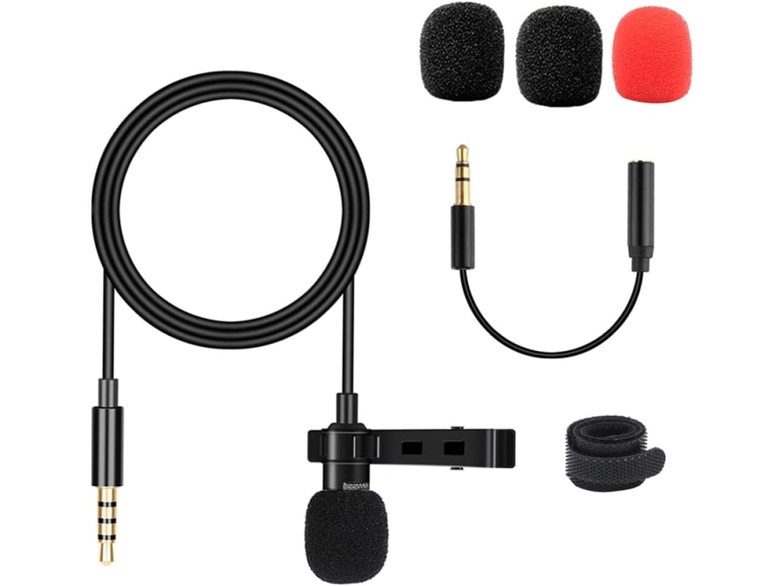 Microfone De Lapela Omnidirecional Com Clipe, Preto, Compatível Com Computador E Telemóvel, Cabo Fácil