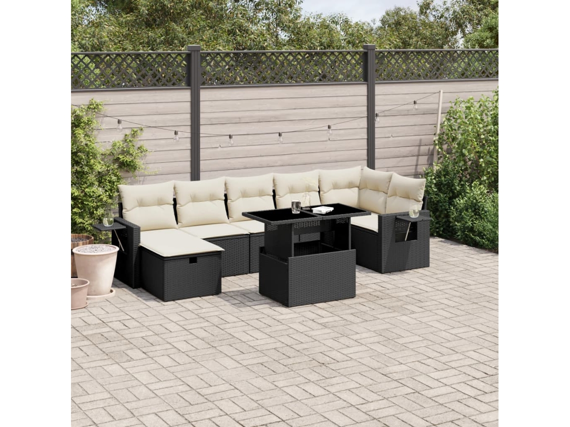 Vidaxl 8 Pcs Conjunto Sofás De Jardim Com Almofadões Vime Pe Preto