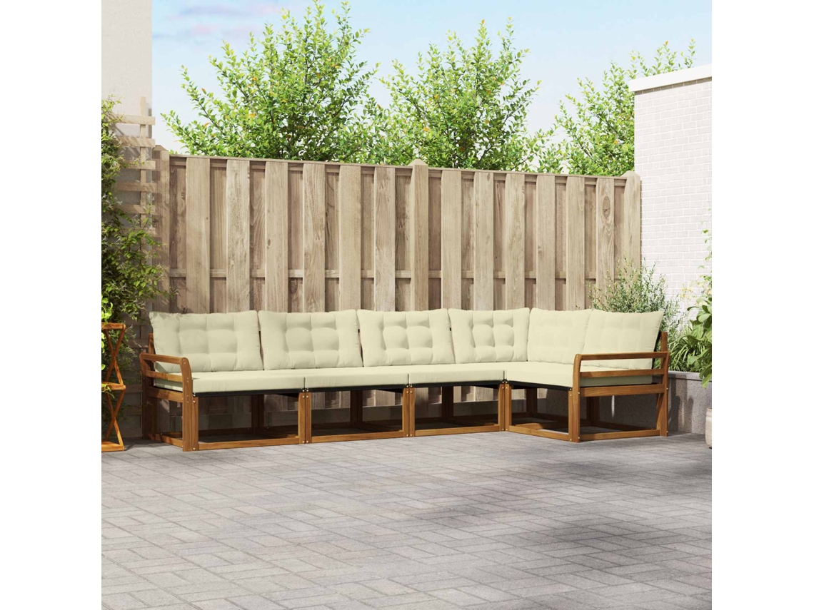 Vidaxl Conjunto De Sofás Para Exterior 5 Unid. Natural E Creme