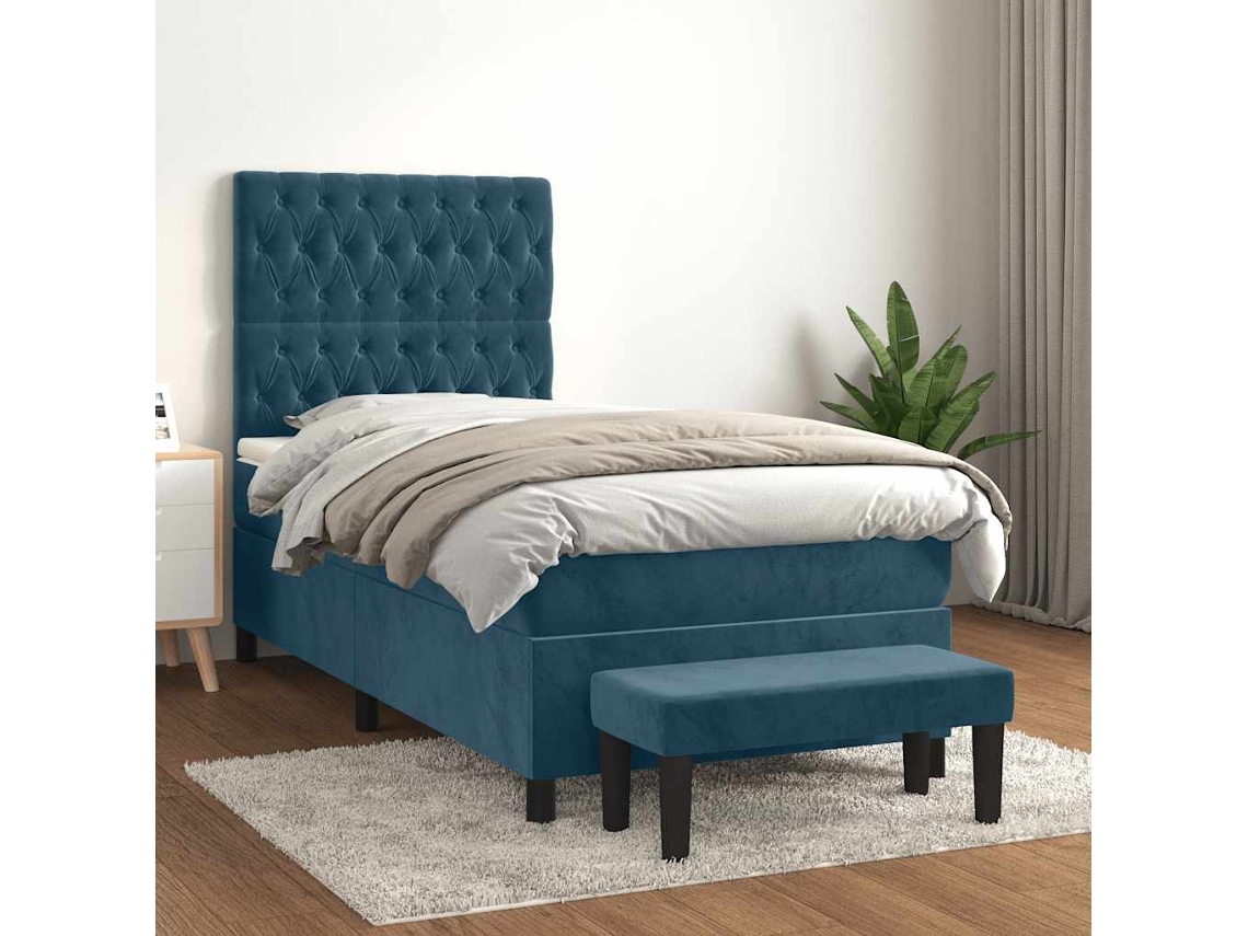 Vidaxl Cama Com Molas/colchão 80x200 Cm Veludo Azul-escuro