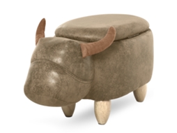 Pufe Contentor Com Forma De Búfalo Em Madeira E Assento Estofado Para Sala, 62x35x36cm, Na Cor Castanha