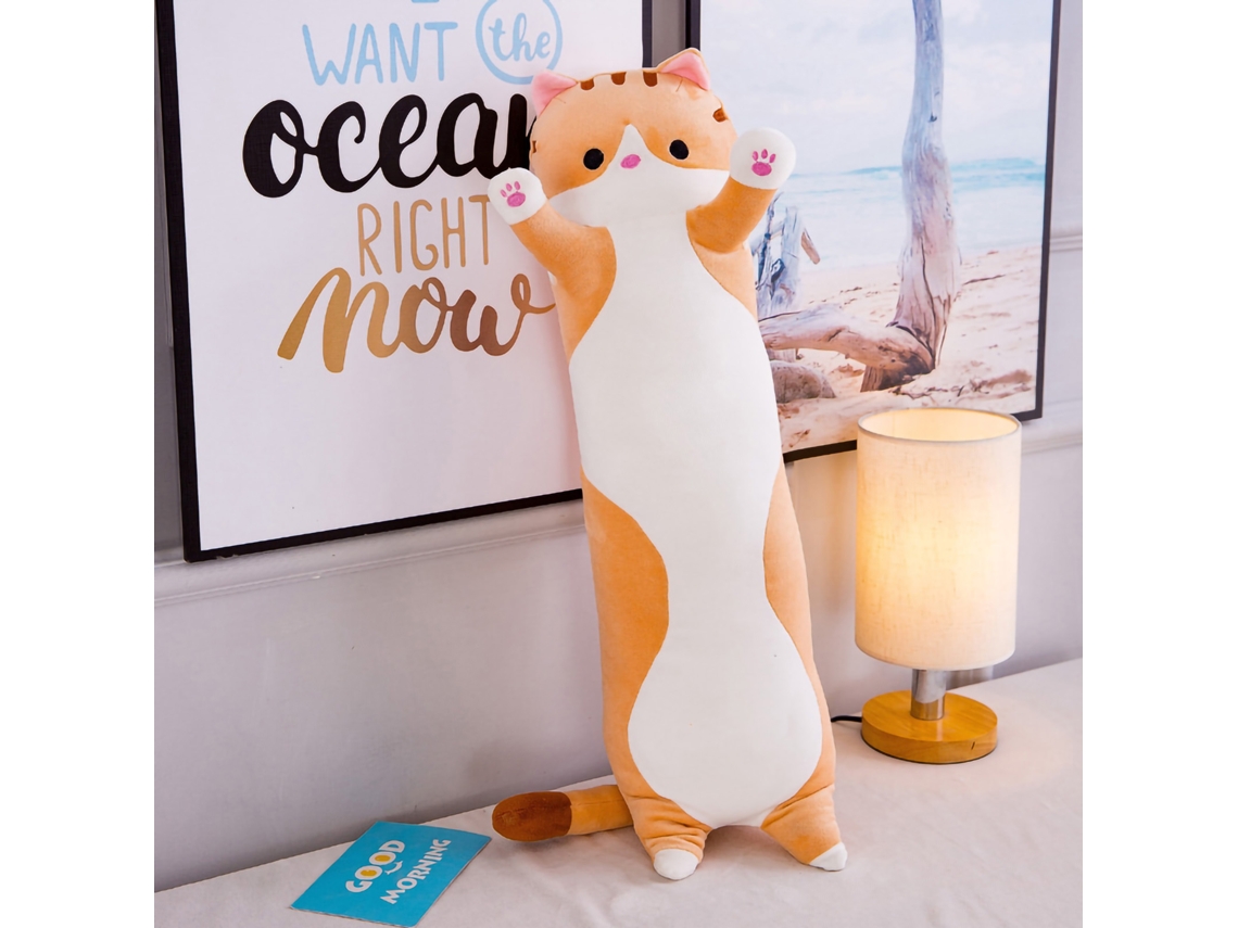 Almofada de corpo Ats Long Plush, macia e marrom, em formato de gato, ideal para dormir e abraçar, 50 cm/19,69 pol.