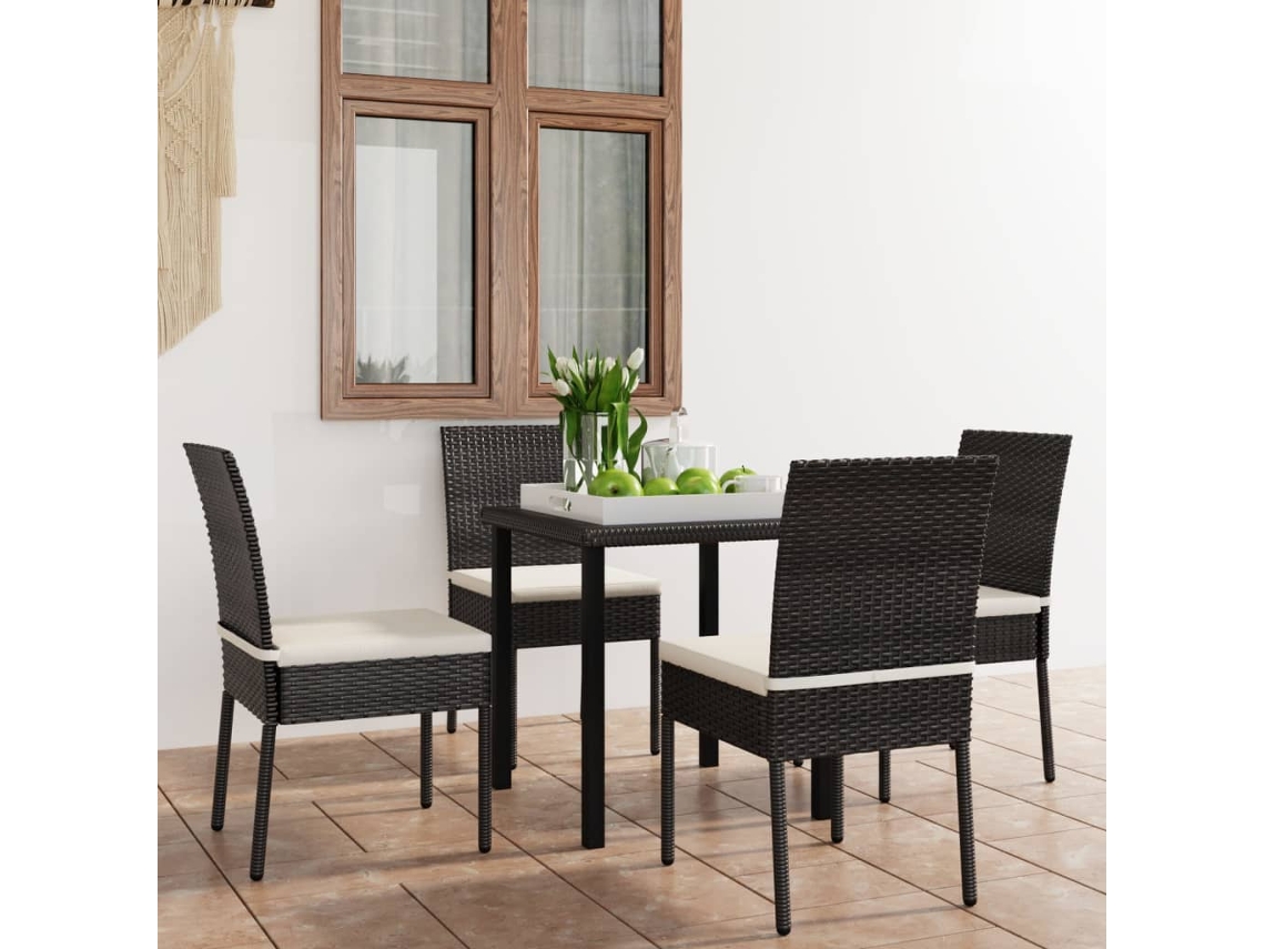 5 Pcs Conjunto De Jantar Para Jardim Vime Pe Preto Dkd Home Decor