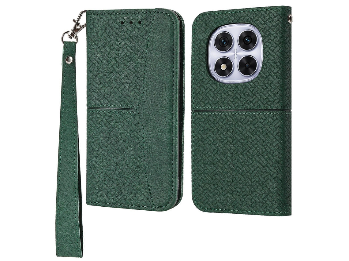 Capa Tipo Carteira De Couro Sintético Com Textura Trançada Para Xiaomi Redmi Note 14 Pro 4g, Verde