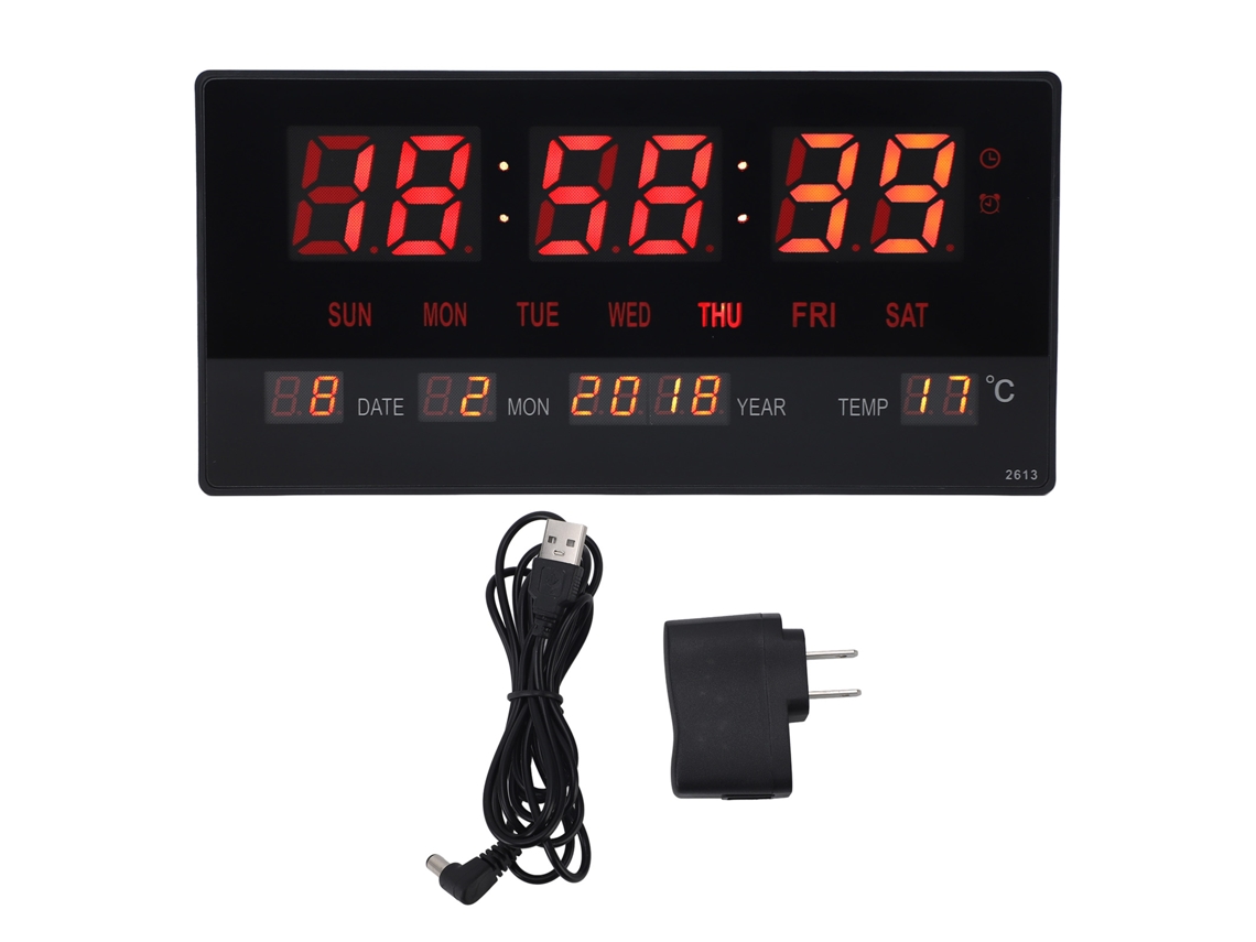 Omni-reloj Digital Led Grande Con Pantalla De Números Grandes, Temperatura Y Alarma De Pared