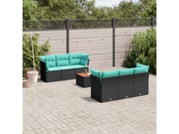 Vidaxl 7 Pcs Conjunto De Sofás P/ Jardim C/ Almofadões Vime Pe Preto