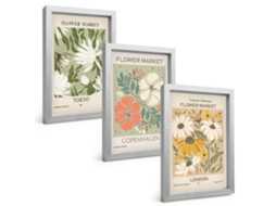 Composição De Quadrosmotivos Florais De Cidades Ao Redor Do Mundo Moldura Prateada Imagens Para Um Quarto Infantil Espelharte (3 Peças 20x30 Cm)