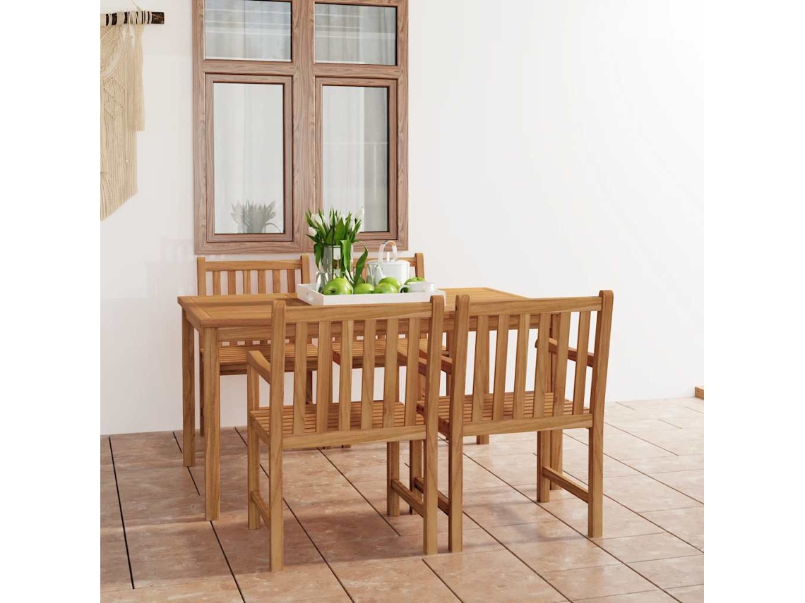 Vidaxl Conjunto De Jantar De Jardim De 5 Peças 150x90 Cm Madeira De Teca Maciça