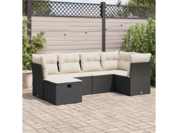 Vidaxl 6 Pcs Conjunto Sofás De Jardim C/ Almofadões Vime Pe Preto