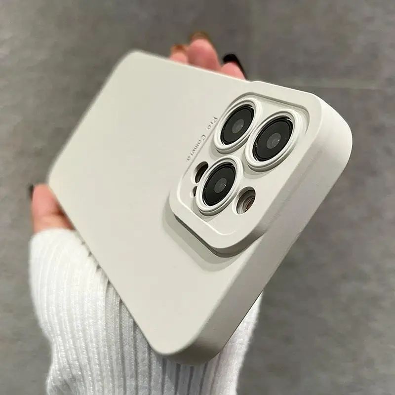 Capa De Silicone Fosco Macia Para Iphone 14 Pro Max (branco) Com Protetor De Câmera.