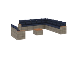 Conjunto de Sofá de Jardim, 12 Peças, Almofadas, Rattan Cinza MAISON EXCLUSIVE