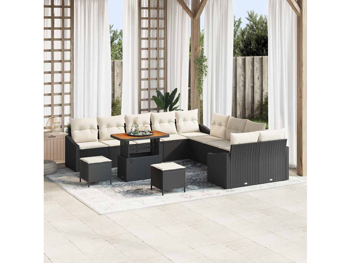 Vidaxl Conjunto De Sofá De Jardim 13 Unid. Preto Vime Pe