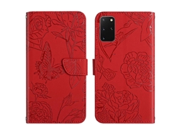 Capa De Celular Em Couro Sintético Com Textura De Borboleta E Peônia Para Samsung Galaxy S20+
