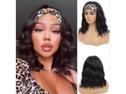 Peruca com Faixa de Cabelo, Curta e Ondulada, para Mulheres Negras, com Cachos Naturais. TAISHENGDA