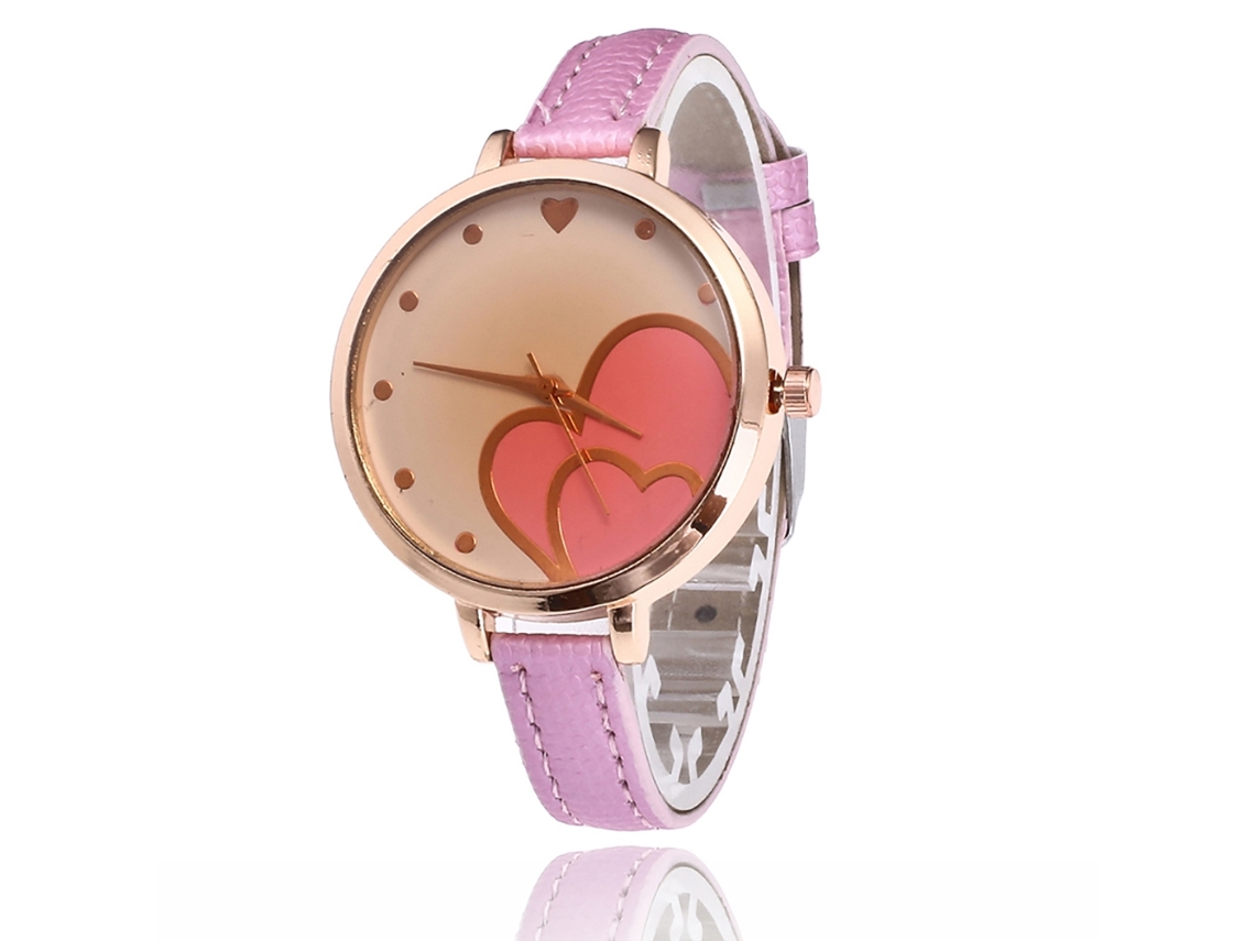 Relógio de Pulso Feminino Estilo Coreano Pulseira de Couro Simples Moda Quartzo Rosa