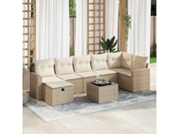 8 Pcs Conjunto De Sofás P/ Jardim Com Almofadões Vime Pe Bege Dkd Home Decor