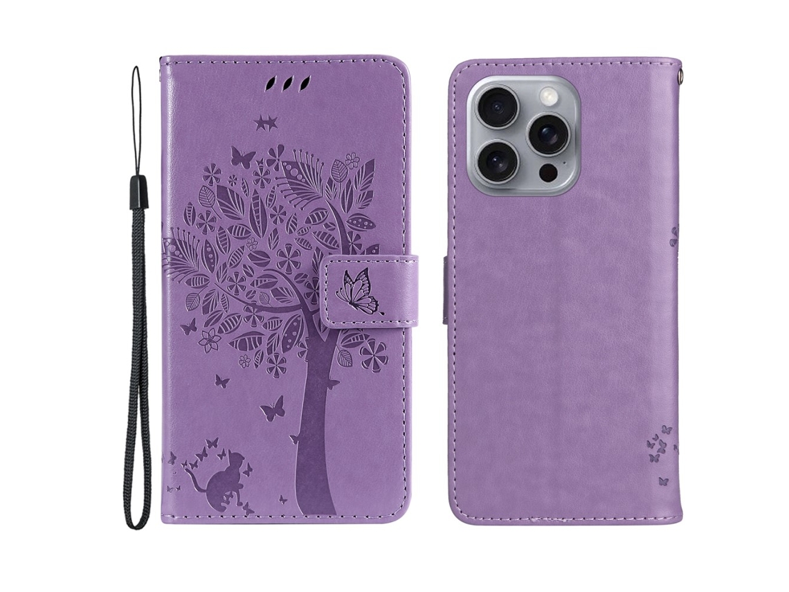 Capa Em Couro Pu, Para Apple Iphone 16 Pro Max - Roxo Claro