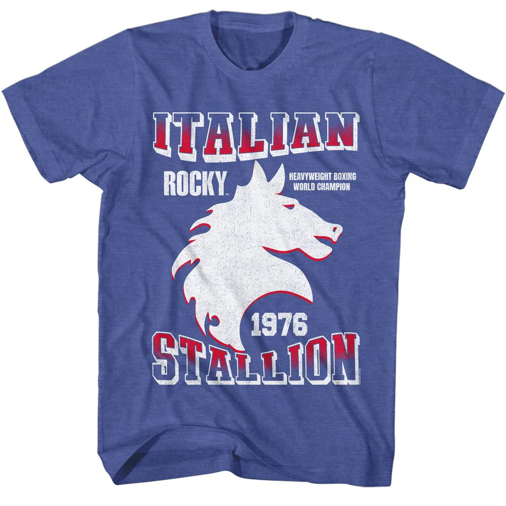 Unisex Adult T-shirt Rockinstone Rocky Movie Stallion Heather Royal Sizexxl