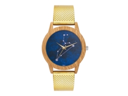 Relógio Feminino de Pulso Zhoulianfa Pulseira de Silicone Grão de Madeira Quartzo Dourado