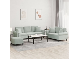 Vidaxl 3 Pcs Conjunto De Sofás Com Almofadas Veludo Cinzento-claro