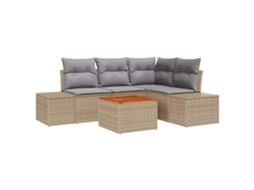 Conjunto de Sofás 5 Peças Jardim Bege e Cinza Claro Vime Pe MAISON EXCLUSIVE