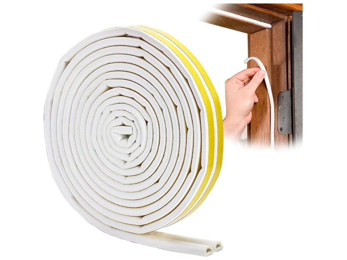 Fita de vedação D-Profil para portas e janelas com forte adesão, isolamento acústico e resistência às intempéries, 6 metros, Slowmoose (branco)