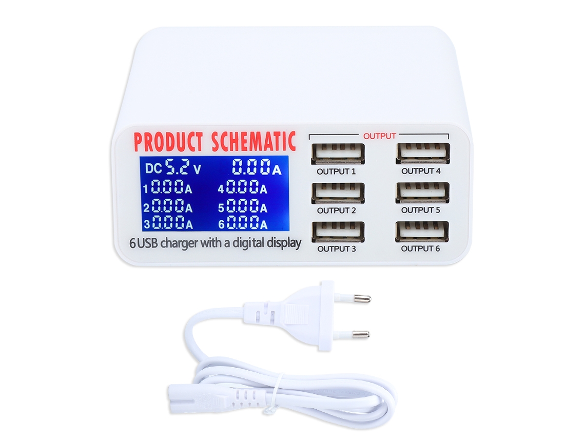 Cargador Usb 6 Puertos 30 W, Carga Rápida, Pantalla Digital S/MARCA
