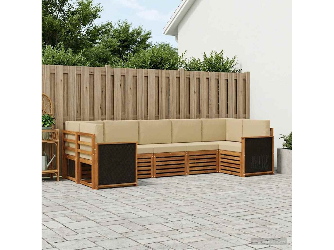 Vidaxl Conjunto De Sofá Sectional Com Almofada 6 Pcs Natural