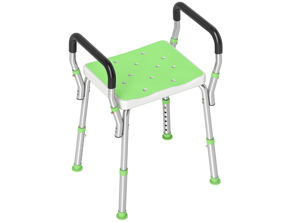 Banco de Duche para Idosos e Pessoas com Deficiência com Apoios de Braços, Altura Ajustável, Pés Antiderrapantes, Verde.