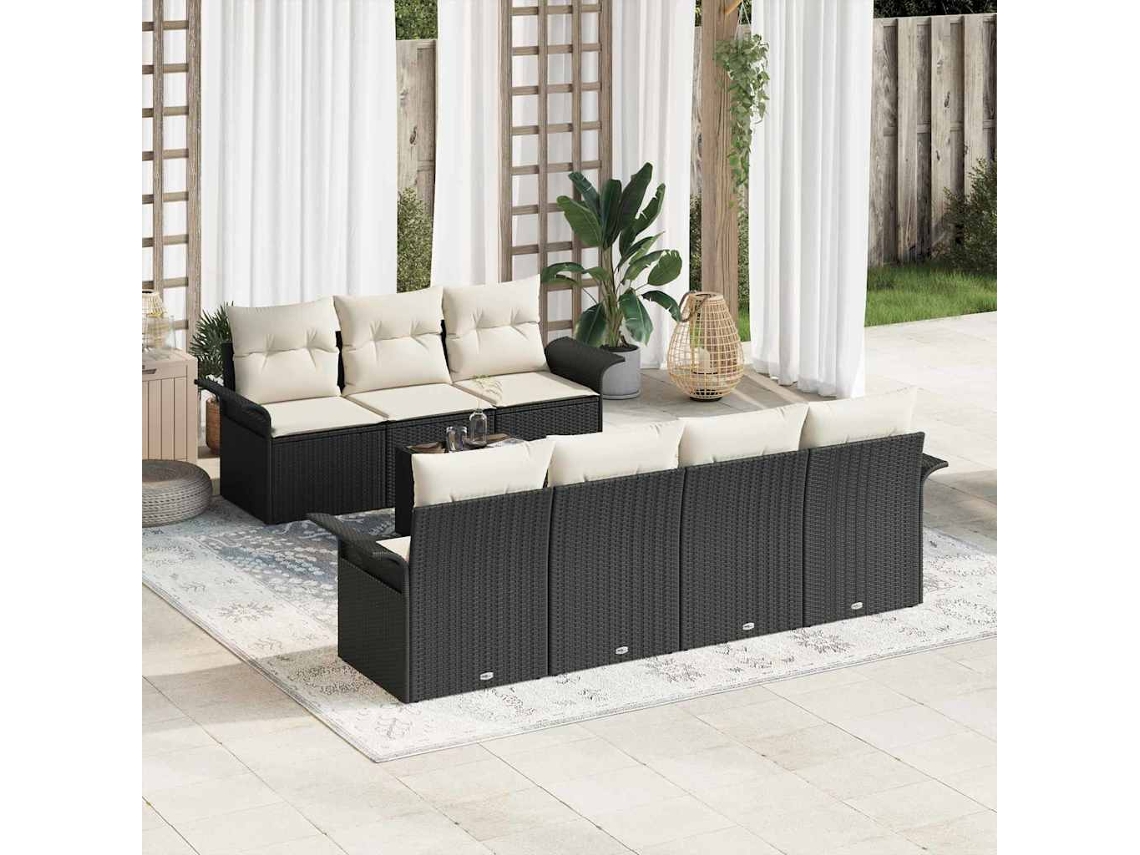 Vidaxl Conjunto De Sofá De Jardim 8 Unid. Preto Vime Pe