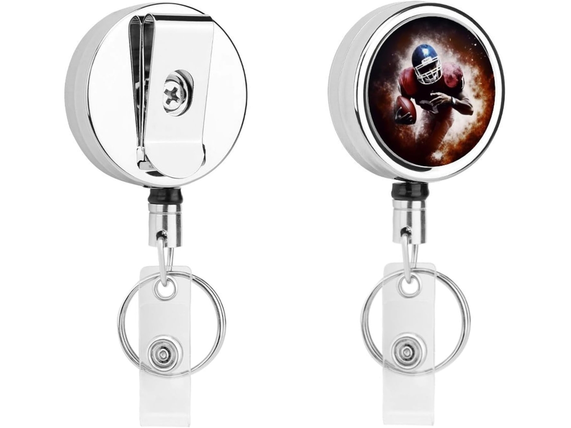 Porta Crachá Retrátil Com Mosquetão E Chaveiro De Futebol Resistente Cartões De Identificação De Bobinas De Metal, Chaveiro
