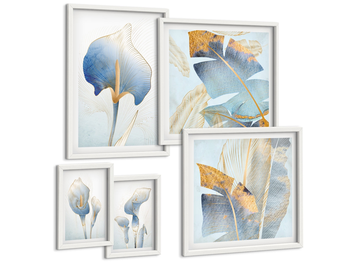 Conjunto De Pinturas Flores Estilosas Delicadas Natureza Espelharte (5 Peças)