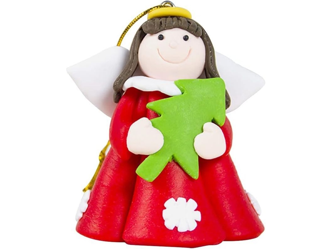 2026 2 Adornos de Ángel Alados para Árbol de Navidad de Cerámica Suave Decoración Navideña Roja