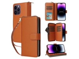 Capa Para Iphone 14 Pro Max Pele Sintética Com Porta-cartões Castanho