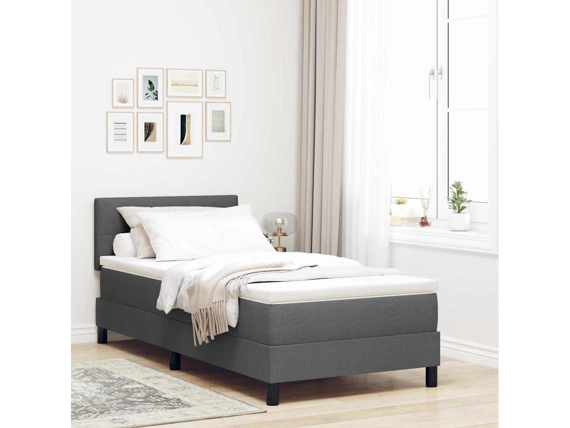 Vidaxl Cama Box Com Fitas Led Cinzento Escuro 80 X 200 Cm Tecido