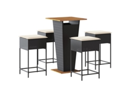 Conjunto 5 de bar p/ jardim c/ almofadões VIDAXL vime PE preto