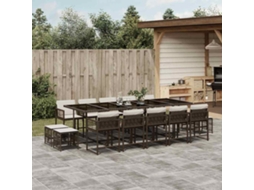 Vidaxl 15 Pcs Conjunto Jantar P/ Jardim C/ Almofadões Vime Pe Castanho
